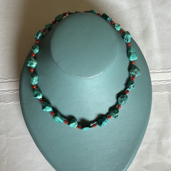 Handmade Turquoise and Coral Necklace - Picture 8 of 9